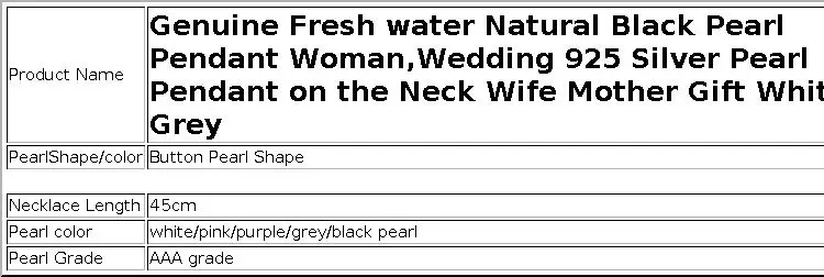 Genuine Fresh Water Natural Black Pearl Pendant Woman, Elegant 925 Silver Pearl Pendant Wife Mother Gift White Grey Wife Mother