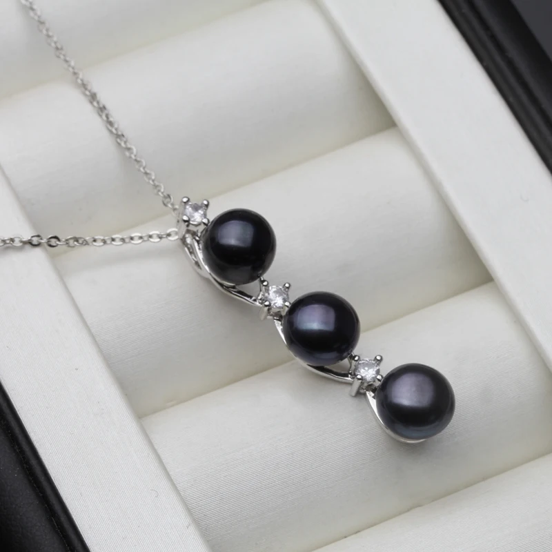 Genuine Fresh Water Natural Black Pearl Pendant Woman, Elegant 925 Silver Pearl Pendant Wife Mother Gift White Grey Wife Mother
