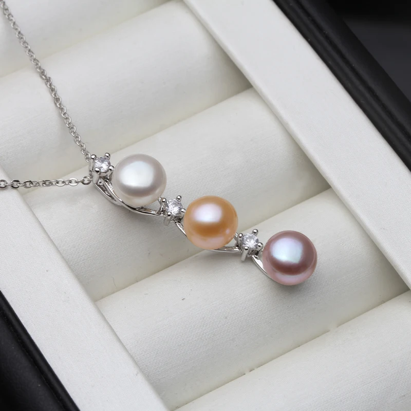 Genuine Fresh Water Natural Black Pearl Pendant Woman, Elegant 925 Silver Pearl Pendant Wife Mother Gift White Grey Wife Mother
