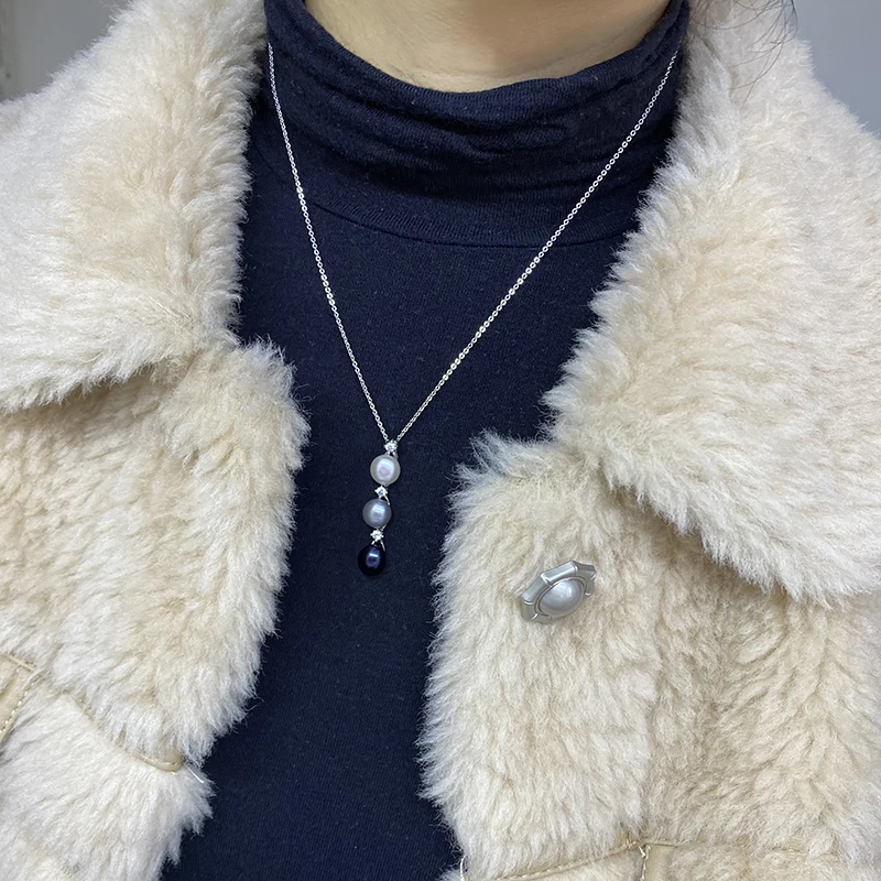 Genuine Fresh Water Natural Black Pearl Pendant Woman, Elegant 925 Silver Pearl Pendant Wife Mother Gift White Grey Wife Mother