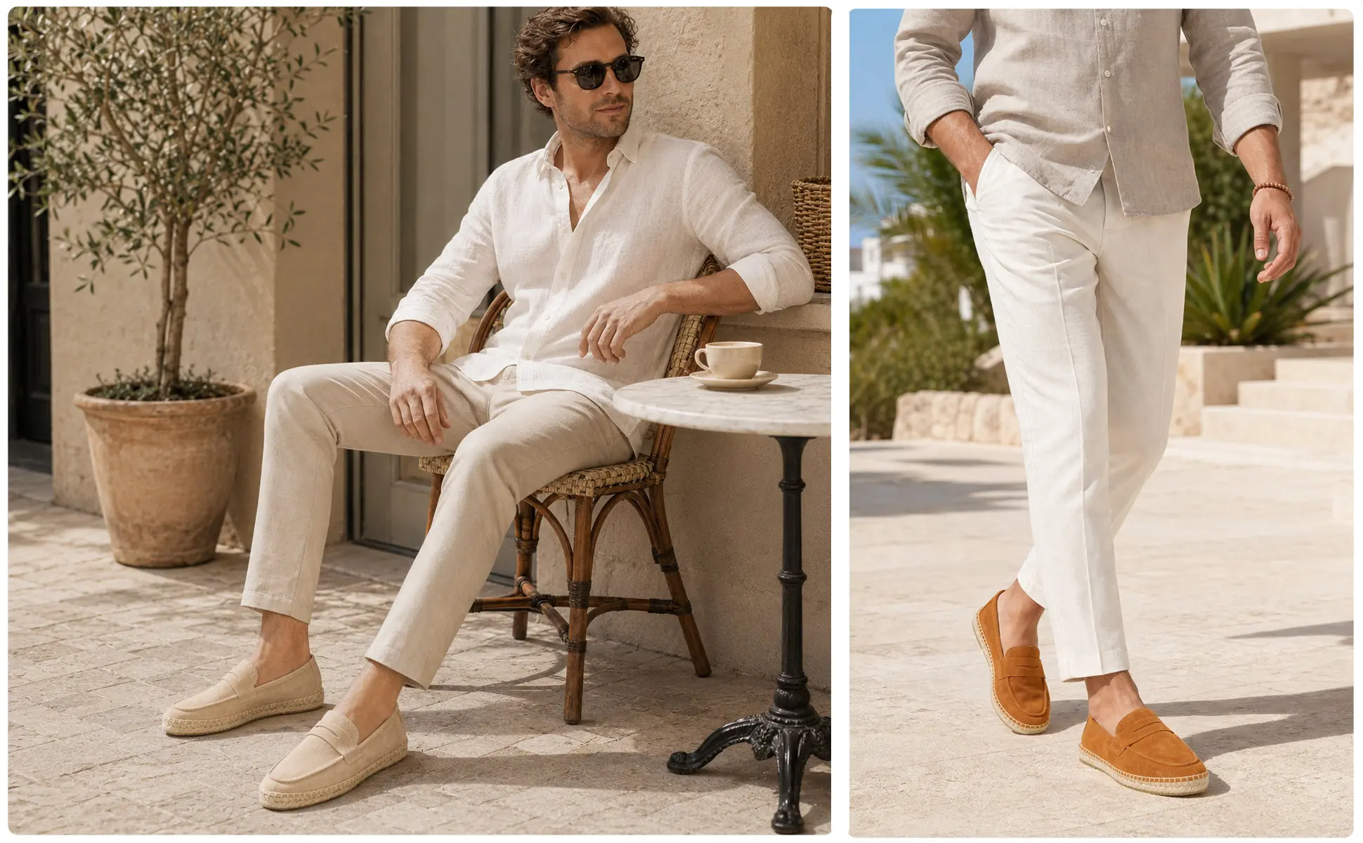Men's Jute Espadrilles Slip on Loafers Cow Suede Leather Casual Shoes