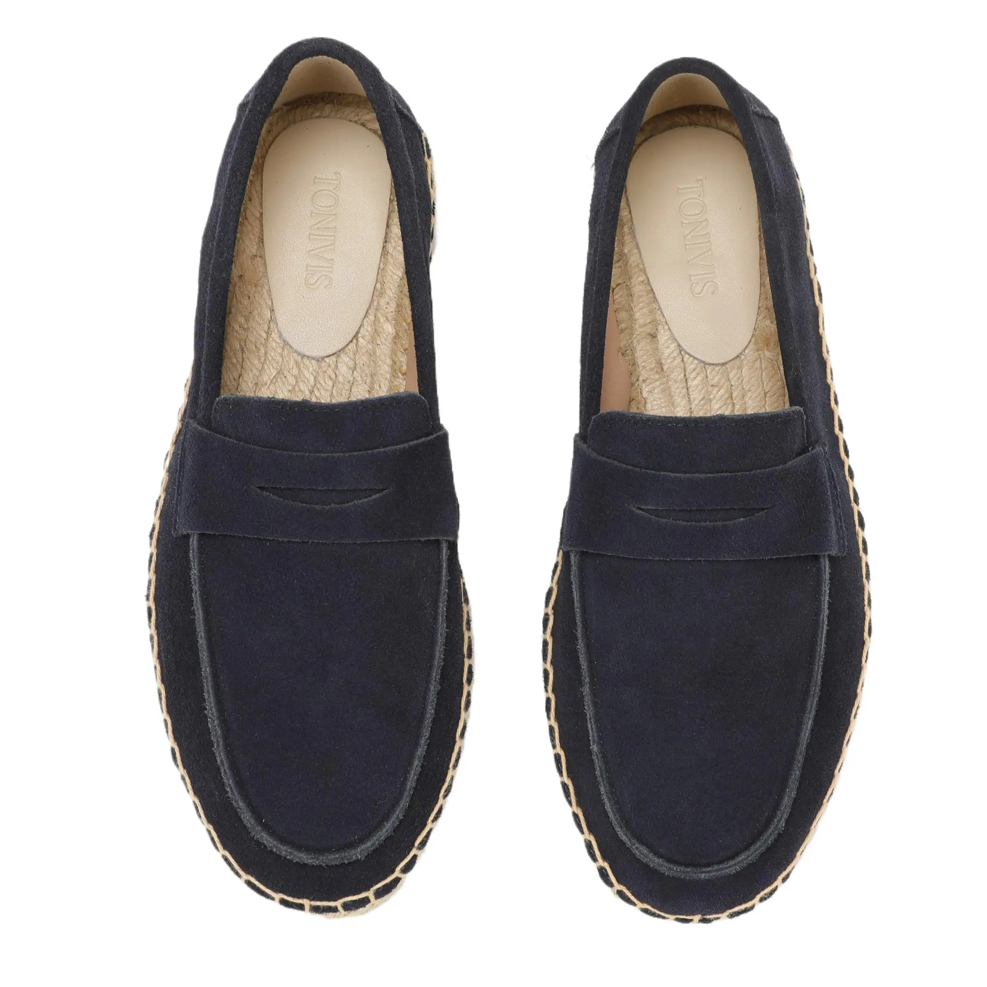 Men's Jute Espadrilles Slip on Loafers Cow Suede Leather Casual Shoes