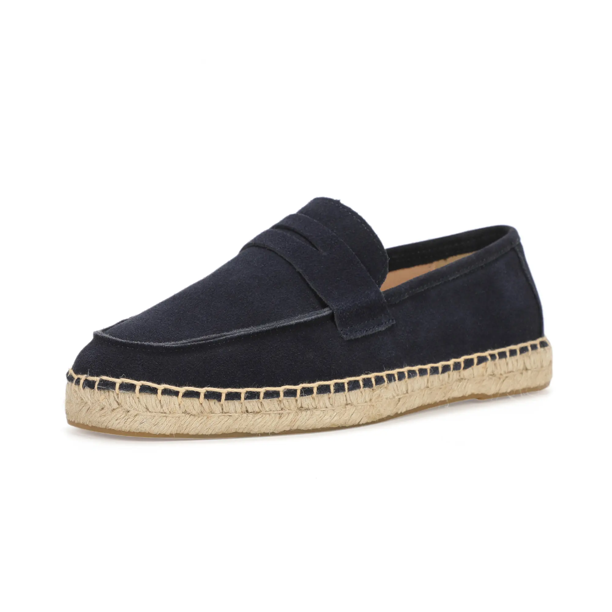Men's Jute Espadrilles Slip on Loafers Cow Suede Leather Casual Shoes