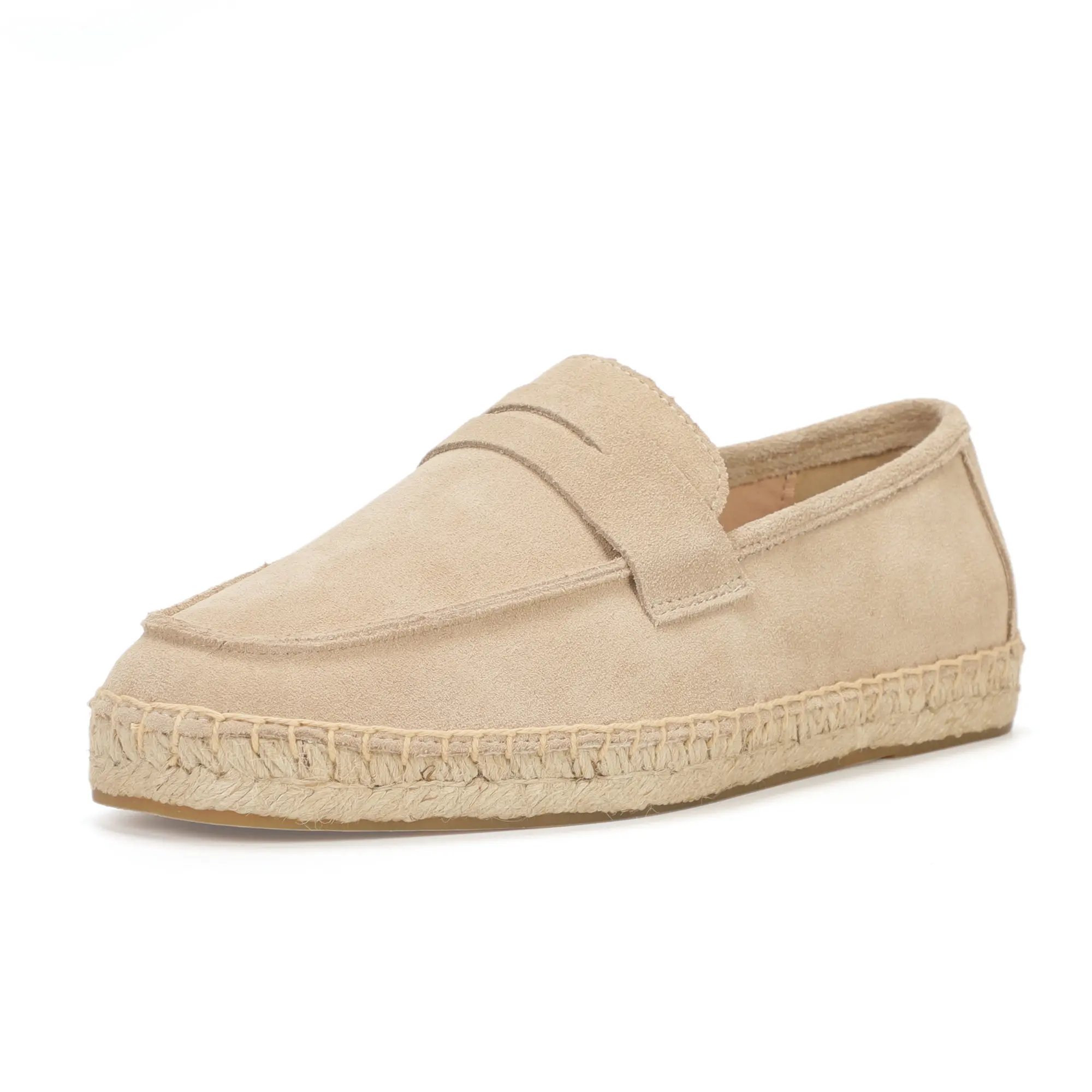 Men's Jute Espadrilles Slip on Loafers Cow Suede Leather Casual Shoes