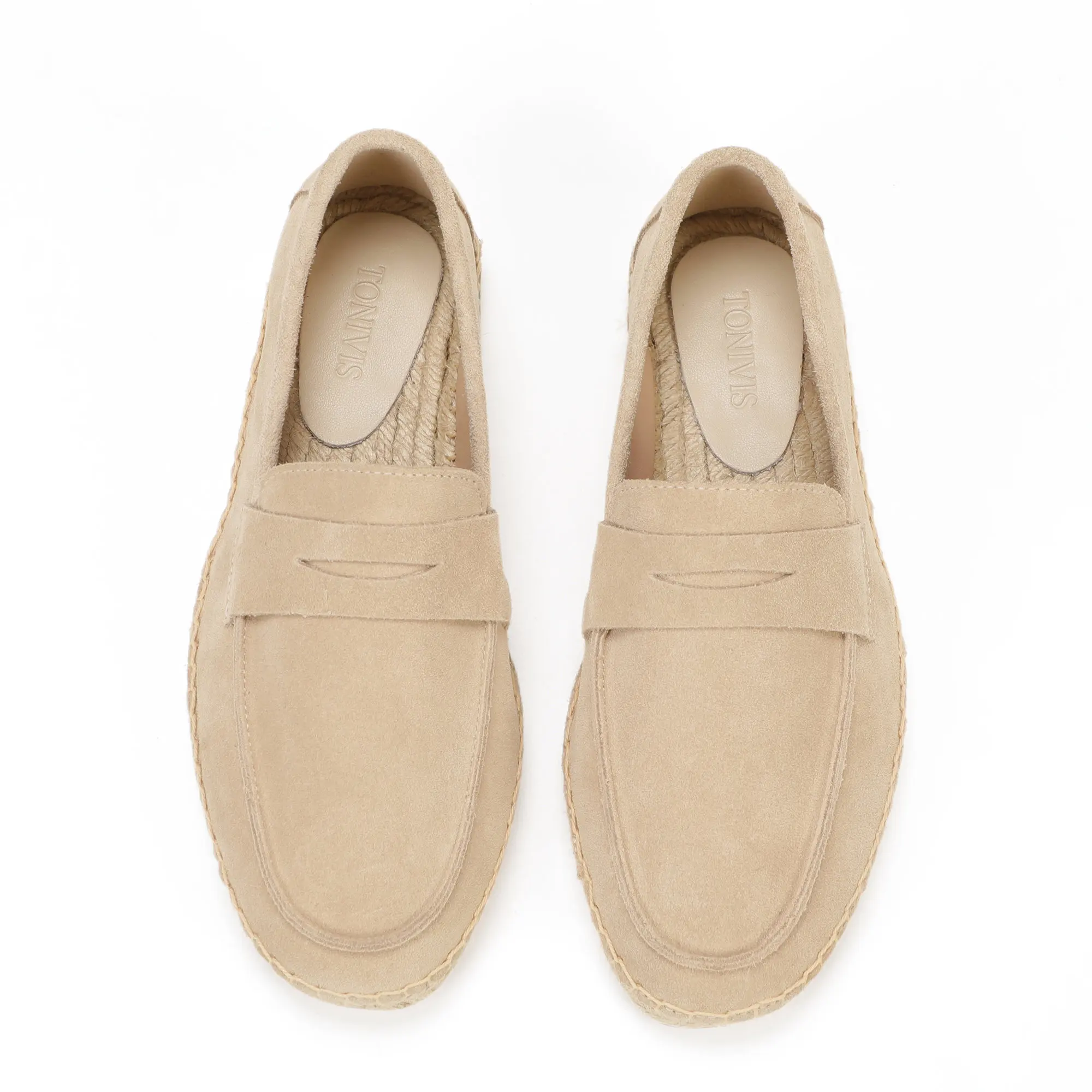 Men's Jute Espadrilles Slip on Loafers Cow Suede Leather Casual Shoes