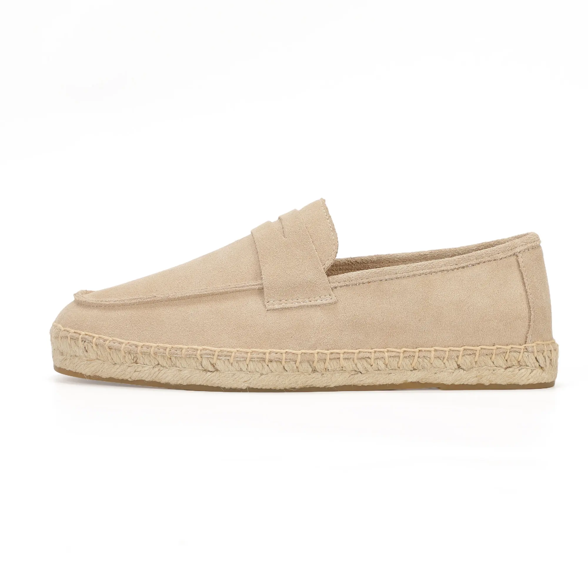 Men's Jute Espadrilles Slip on Loafers Cow Suede Leather Casual Shoes