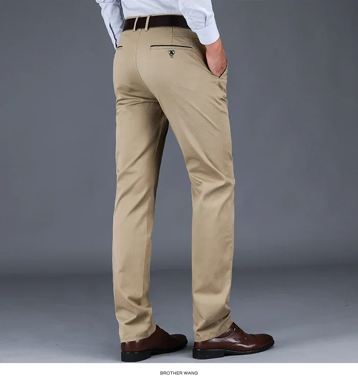 2024 New 98% Cotton Casual Pants Men's Clothing Classic Straight Loose High Waist Elastic Trousers Male Brand Clothes