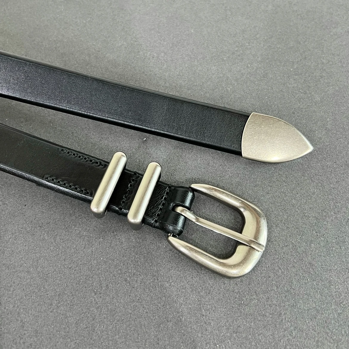 Women Men Vintage Silver Black Waistband leather Cowskin Buckle Belt 125cm