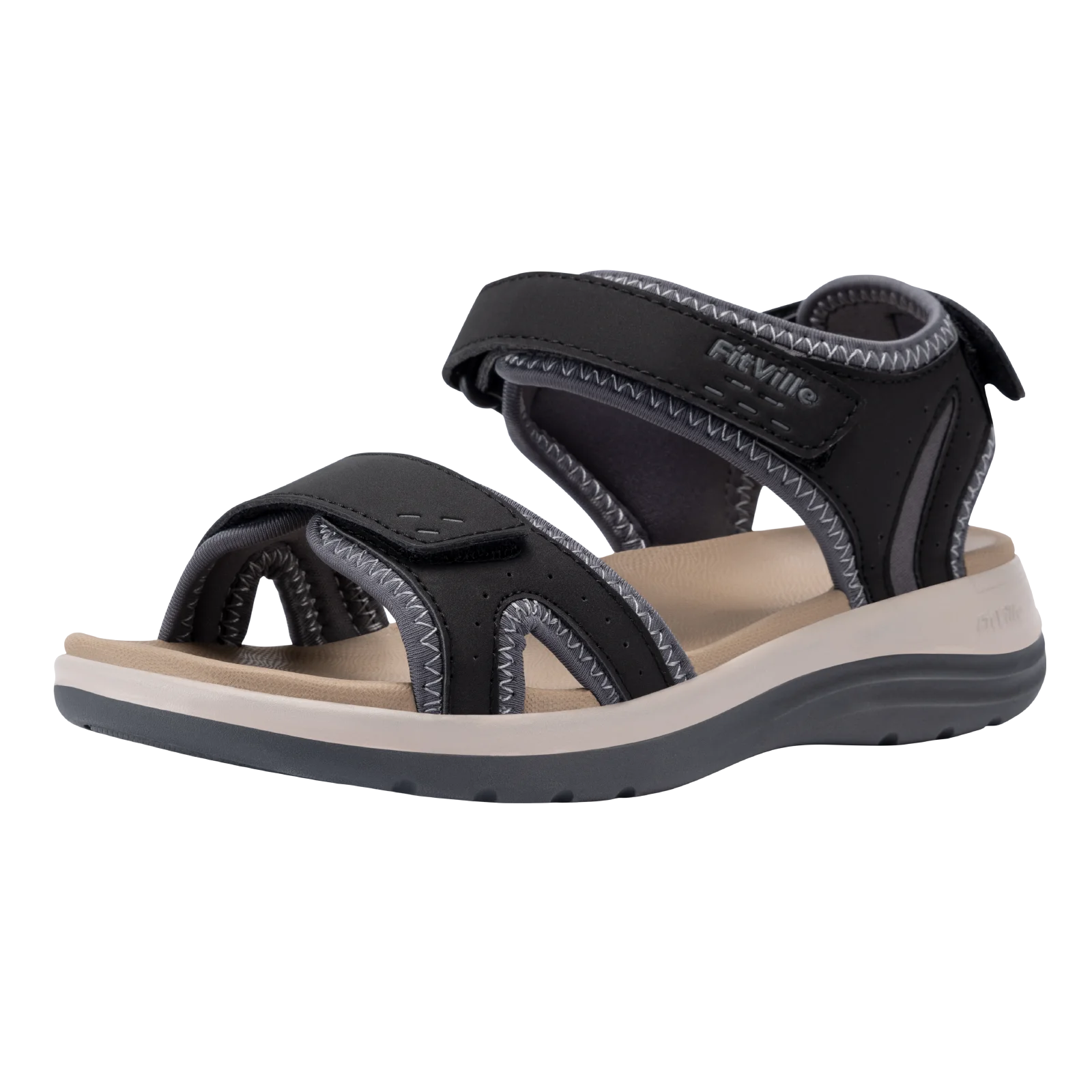 FitVille Women's Sandals Adjustable Ankle Strap for Swollen and Flat Feet Wide Arch Support Open Toe Orthopedic Sandals
