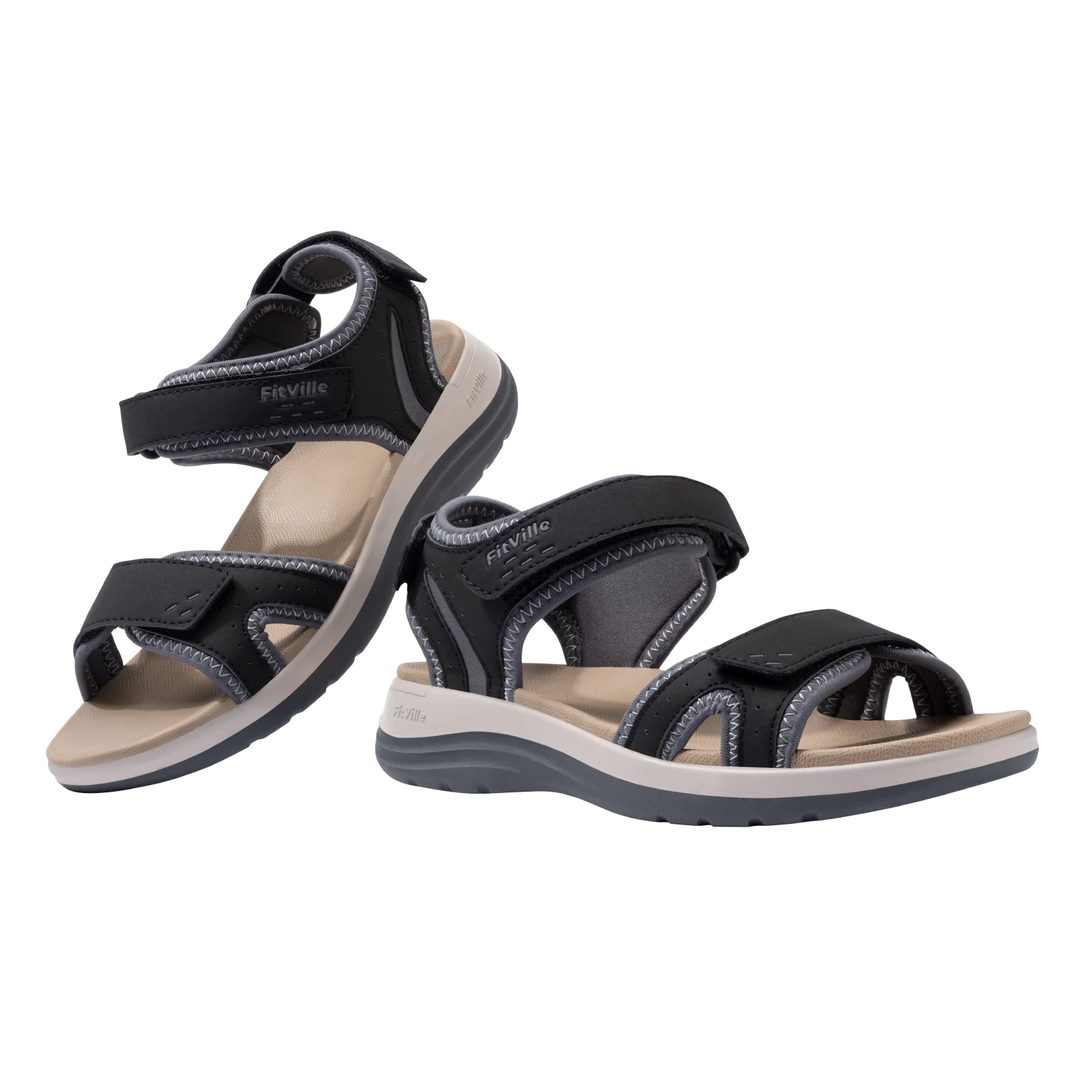 FitVille Women's Sandals Adjustable Ankle Strap for Swollen and Flat Feet Wide Arch Support Open Toe Orthopedic Sandals