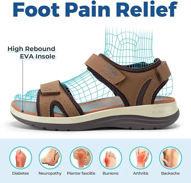 FitVille Women's Sandals Adjustable Ankle Strap for Swollen and Flat Feet Wide Arch Support Open Toe Orthopedic Sandals