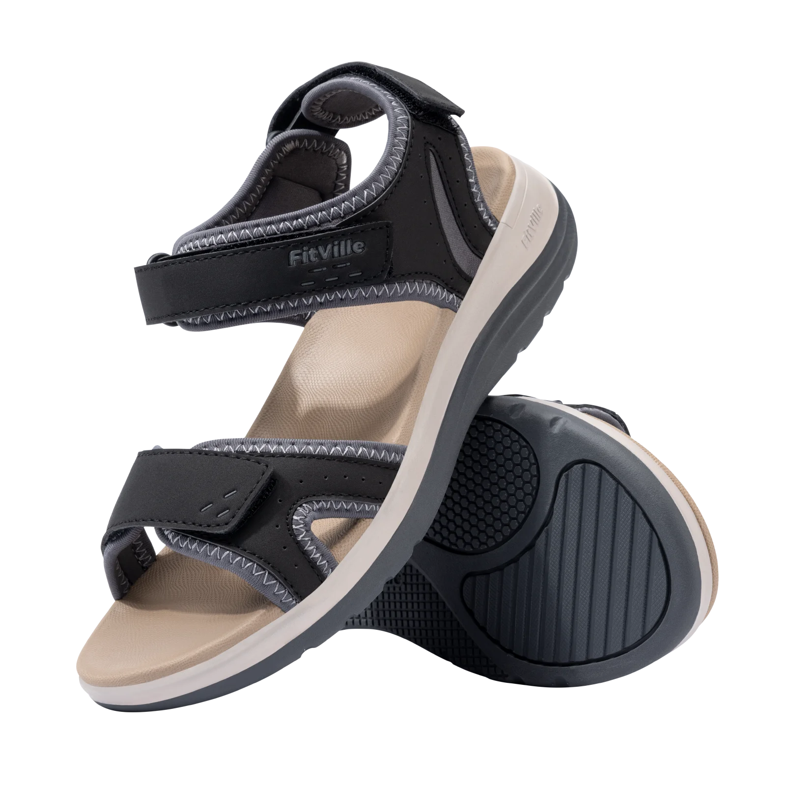 FitVille Women's Sandals Adjustable Ankle Strap for Swollen and Flat Feet Wide Arch Support Open Toe Orthopedic Sandals