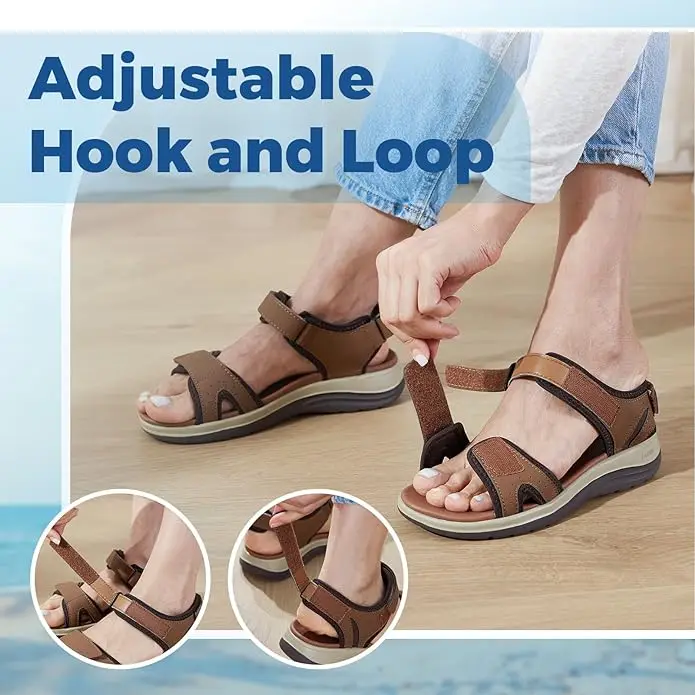 FitVille Women's Sandals Adjustable Ankle Strap for Swollen and Flat Feet Wide Arch Support Open Toe Orthopedic Sandals