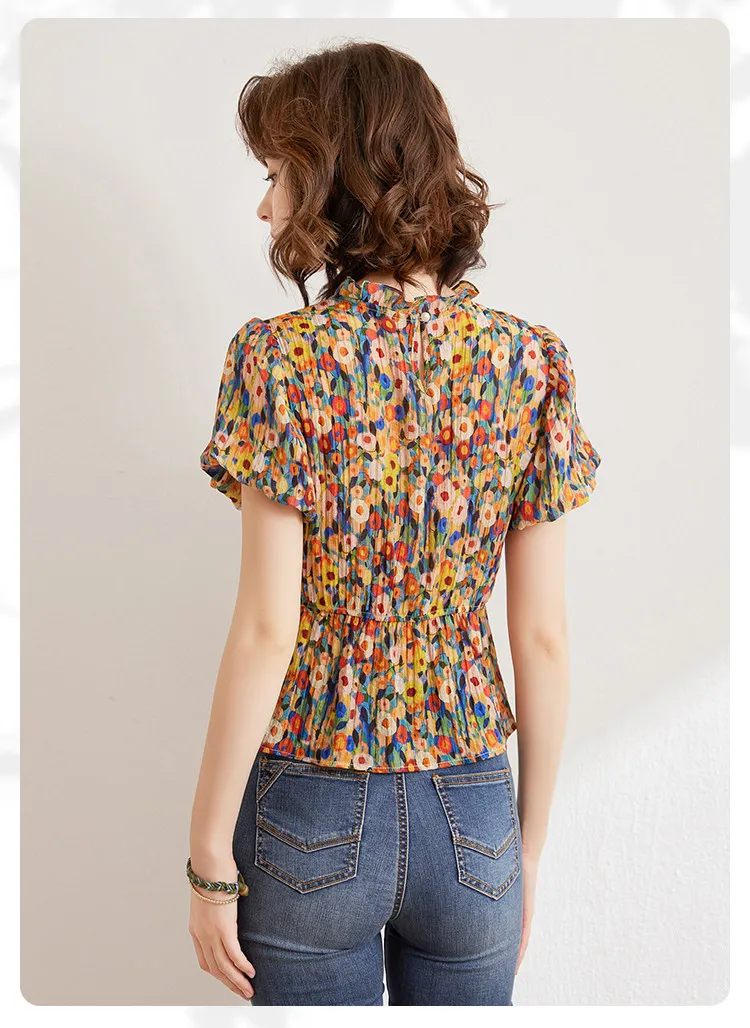 LOUIS YAO Floral Shirt 2026 Summer Women's Blouse French Style O Neck Short Sleeve Elegant Blouses Pullover Top