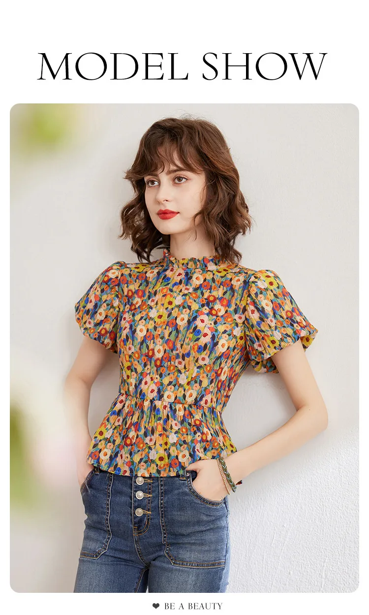 LOUIS YAO Floral Shirt 2026 Summer Women's Blouse French Style O Neck Short Sleeve Elegant Blouses Pullover Top