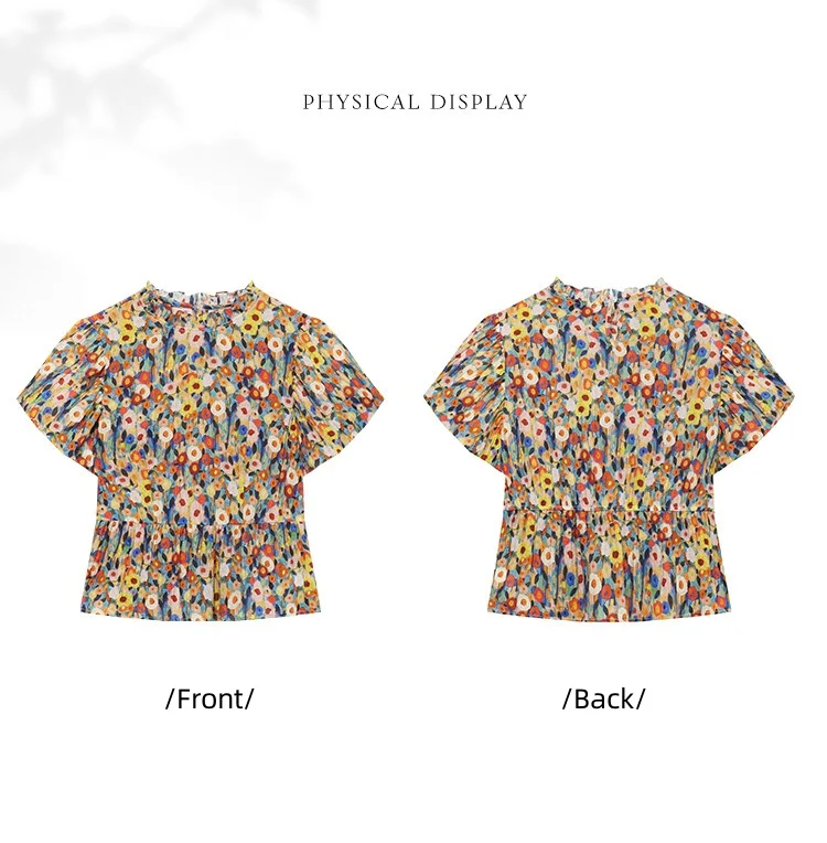 LOUIS YAO Floral Shirt 2026 Summer Women's Blouse French Style O Neck Short Sleeve Elegant Blouses Pullover Top