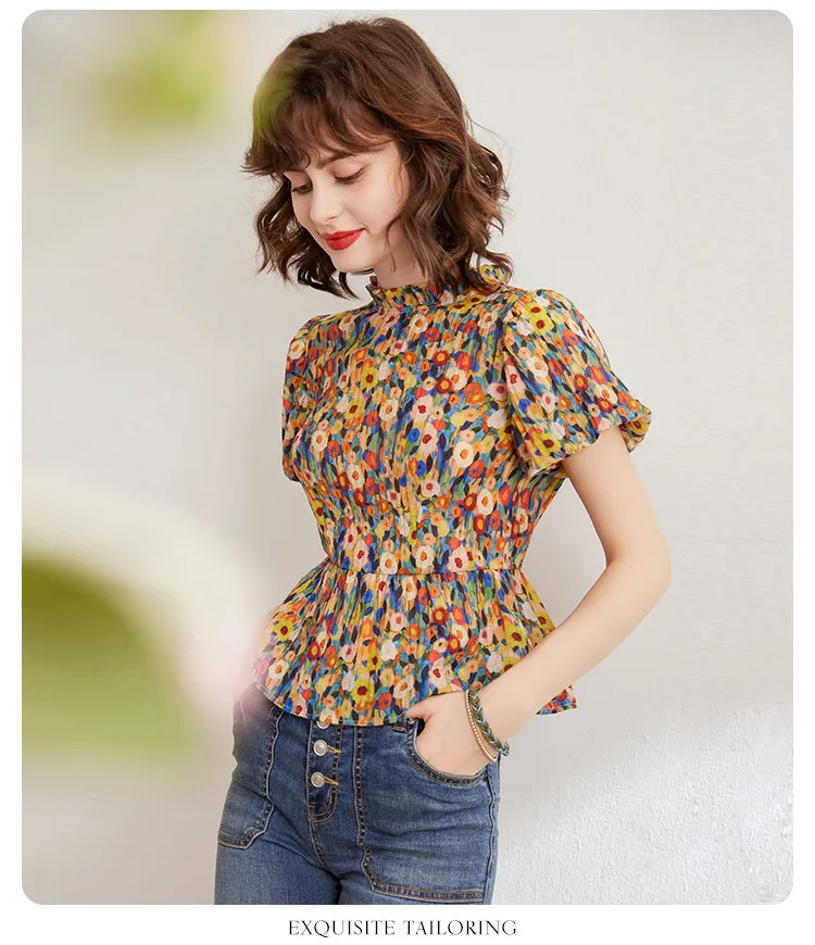 LOUIS YAO Floral Shirt 2026 Summer Women's Blouse French Style O Neck Short Sleeve Elegant Blouses Pullover Top