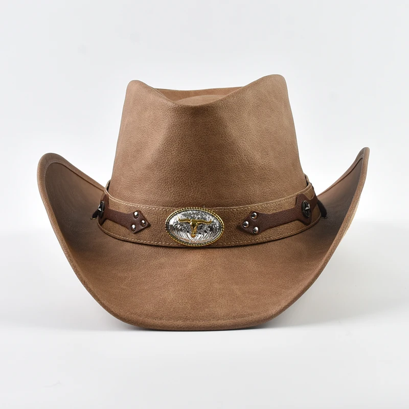 100% Leather Western Cowboy Hat for Men Wide Brim Gentleman Church Cowgirl Jazz Hats Pamama Windproof Rope Hat
