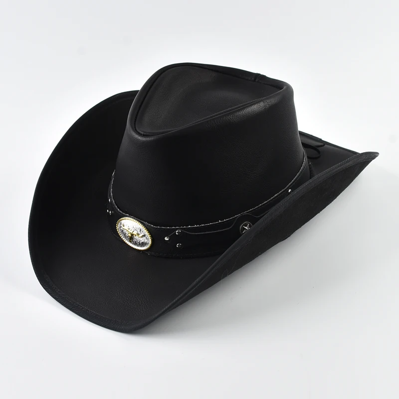 100% Leather Western Cowboy Hat for Men Wide Brim Gentleman Church Cowgirl Jazz Hats Pamama Windproof Rope Hat