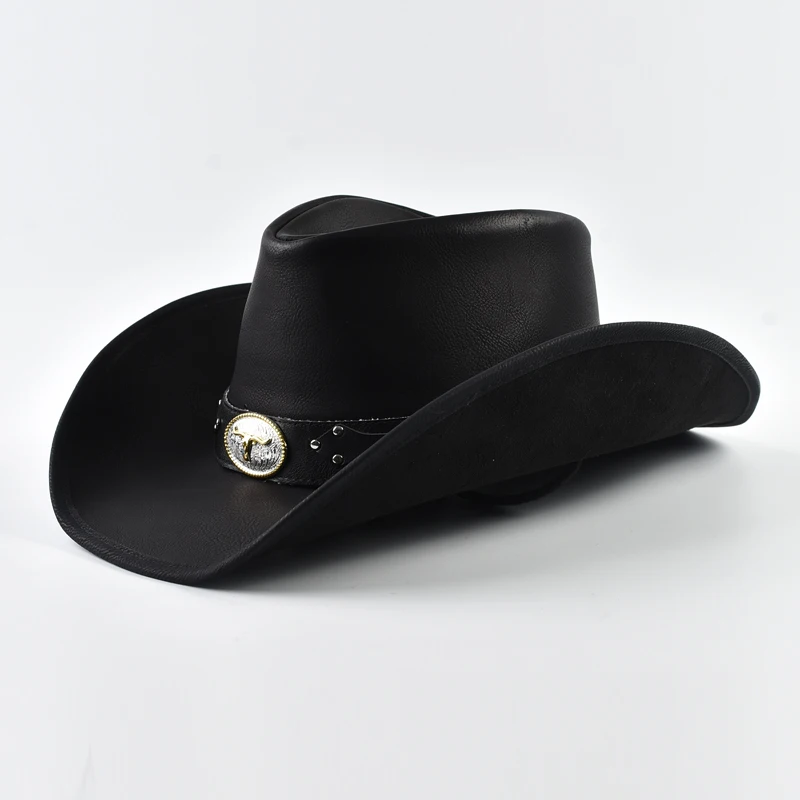 100% Leather Western Cowboy Hat for Men Wide Brim Gentleman Church Cowgirl Jazz Hats Pamama Windproof Rope Hat