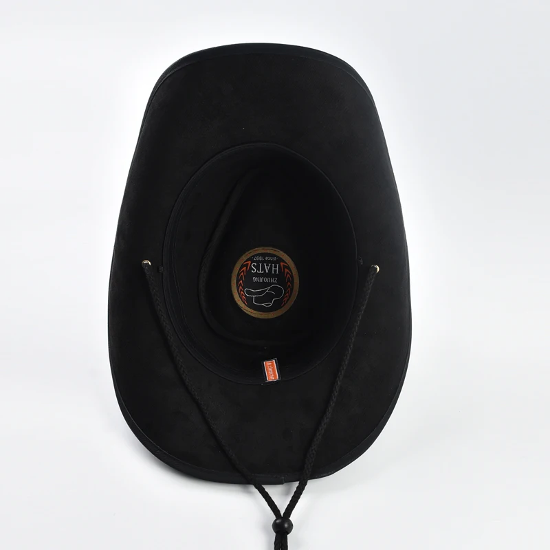 100% Leather Western Cowboy Hat for Men Wide Brim Gentleman Church Cowgirl Jazz Hats Pamama Windproof Rope Hat