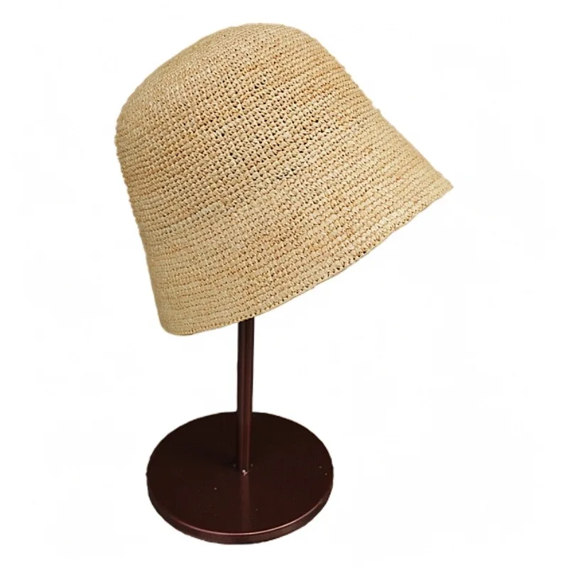Fashion Raffia Fine Needle Luxury Bucket Hat For Women Summer Sun Shading Fisherman Hat Designer Wide Brim Basin Hat K Pop