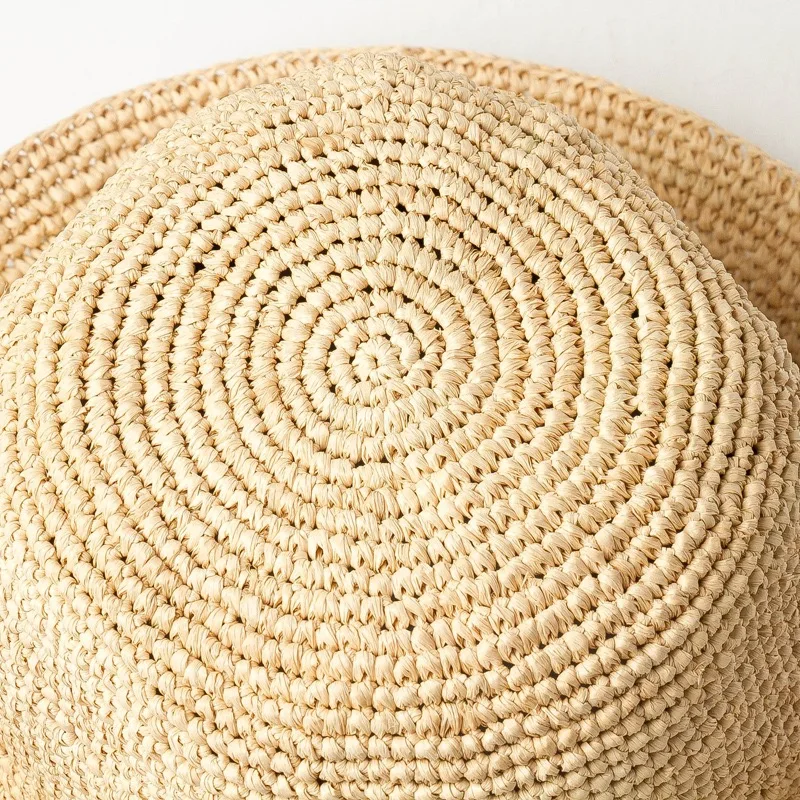 Fashion Raffia Fine Needle Luxury Bucket Hat For Women Summer Sun Shading Fisherman Hat Designer Wide Brim Basin Hat K Pop