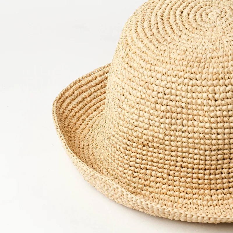Fashion Raffia Fine Needle Luxury Bucket Hat For Women Summer Sun Shading Fisherman Hat Designer Wide Brim Basin Hat K Pop