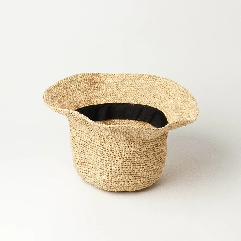 Fashion Raffia Fine Needle Luxury Bucket Hat For Women Summer Sun Shading Fisherman Hat Designer Wide Brim Basin Hat K Pop
