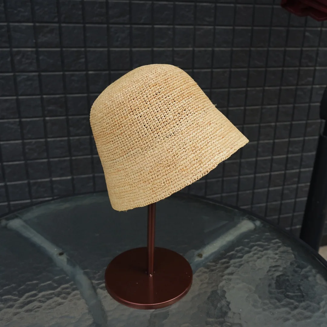 Fashion Raffia Fine Needle Luxury Bucket Hat For Women Summer Sun Shading Fisherman Hat Designer Wide Brim Basin Hat K Pop