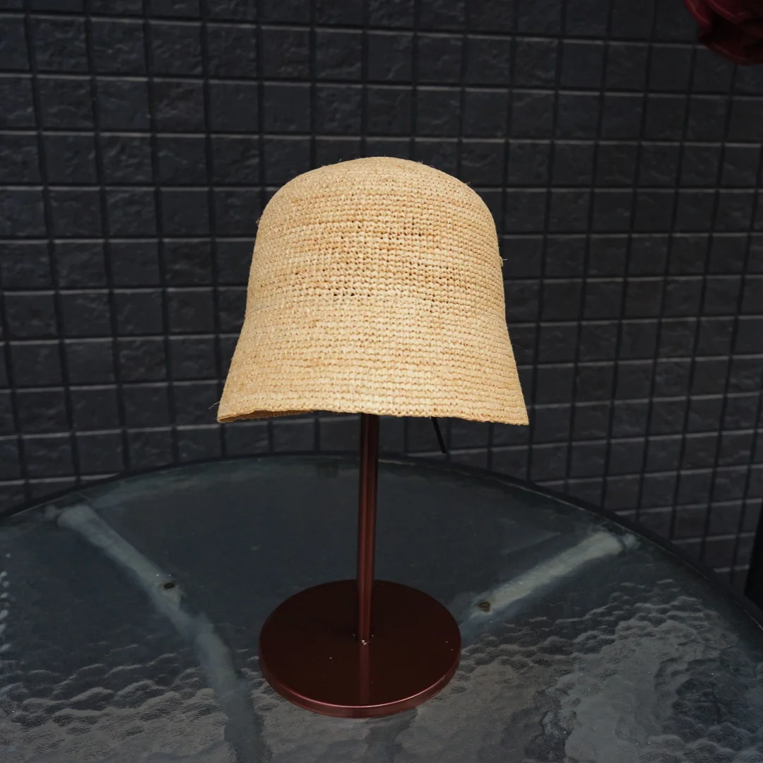 Fashion Raffia Fine Needle Luxury Bucket Hat For Women Summer Sun Shading Fisherman Hat Designer Wide Brim Basin Hat K Pop