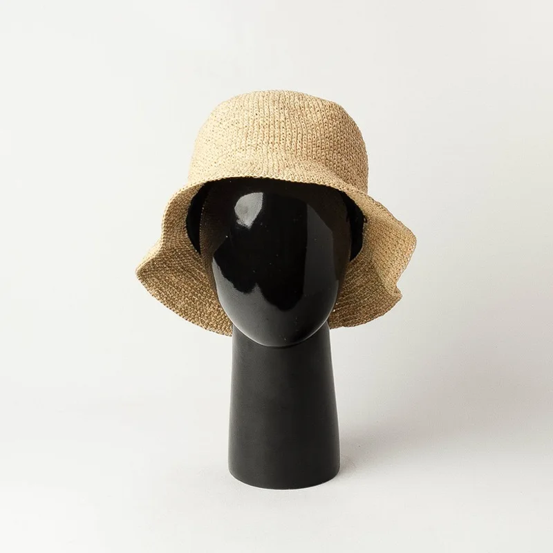 Fashion Raffia Fine Needle Luxury Bucket Hat For Women Summer Sun Shading Fisherman Hat Designer Wide Brim Basin Hat K Pop