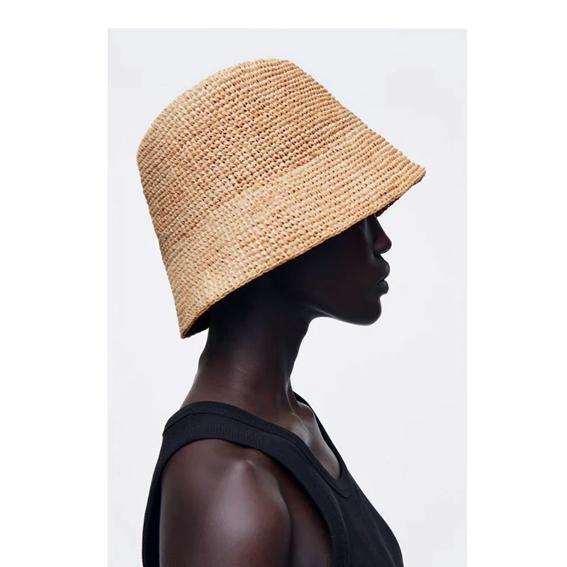 Fashion Raffia Fine Needle Luxury Bucket Hat For Women Summer Sun Shading Fisherman Hat Designer Wide Brim Basin Hat K Pop
