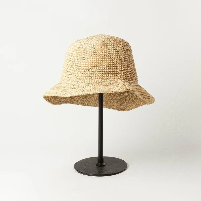 Fashion Raffia Fine Needle Luxury Bucket Hat For Women Summer Sun Shading Fisherman Hat Designer Wide Brim Basin Hat K Pop