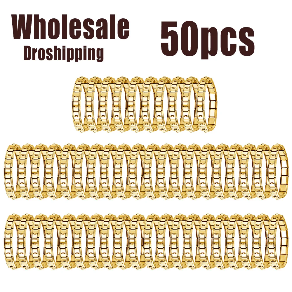 50pcs Italian Charm Stainless Steel 9mm Colorful Style Elastic Bracelet for Woman Men DIY Making GIft Dropshipping Wholesale