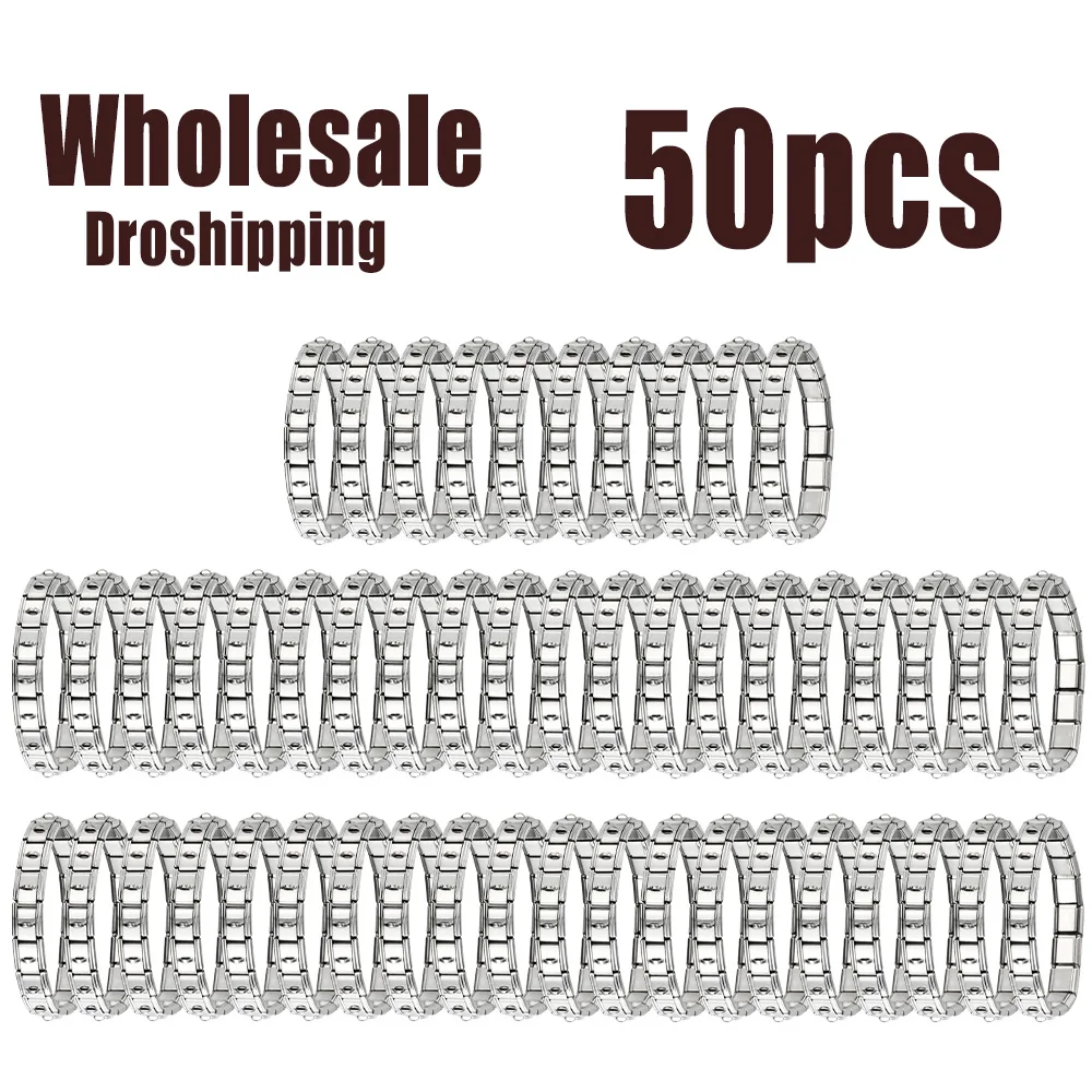 50pcs Italian Charm Stainless Steel 9mm Colorful Style Elastic Bracelet for Woman Men DIY Making GIft Dropshipping Wholesale