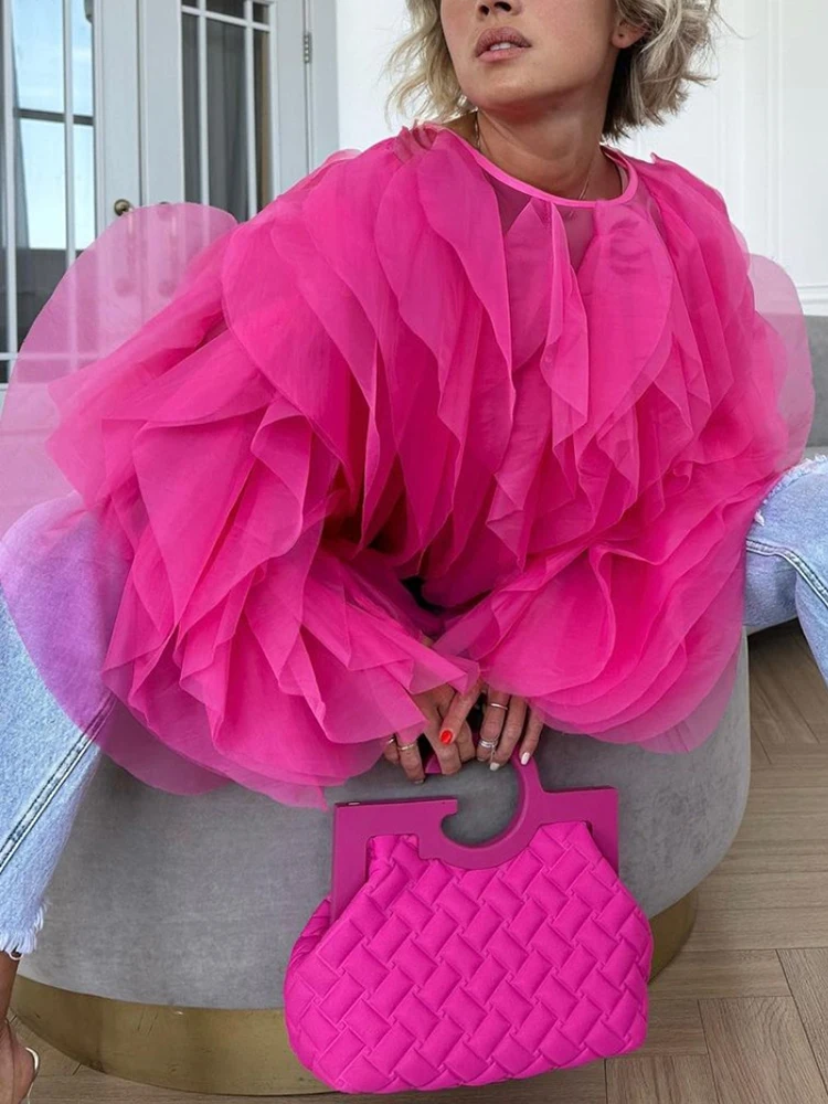 TWOTWINSTYLE Ruffles Shirts For Women Pullover Blouse Female Fashion Style