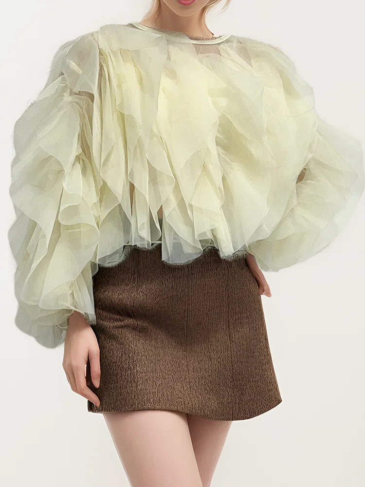 TWOTWINSTYLE Ruffles Shirts For Women Pullover Blouse Female Fashion Style
