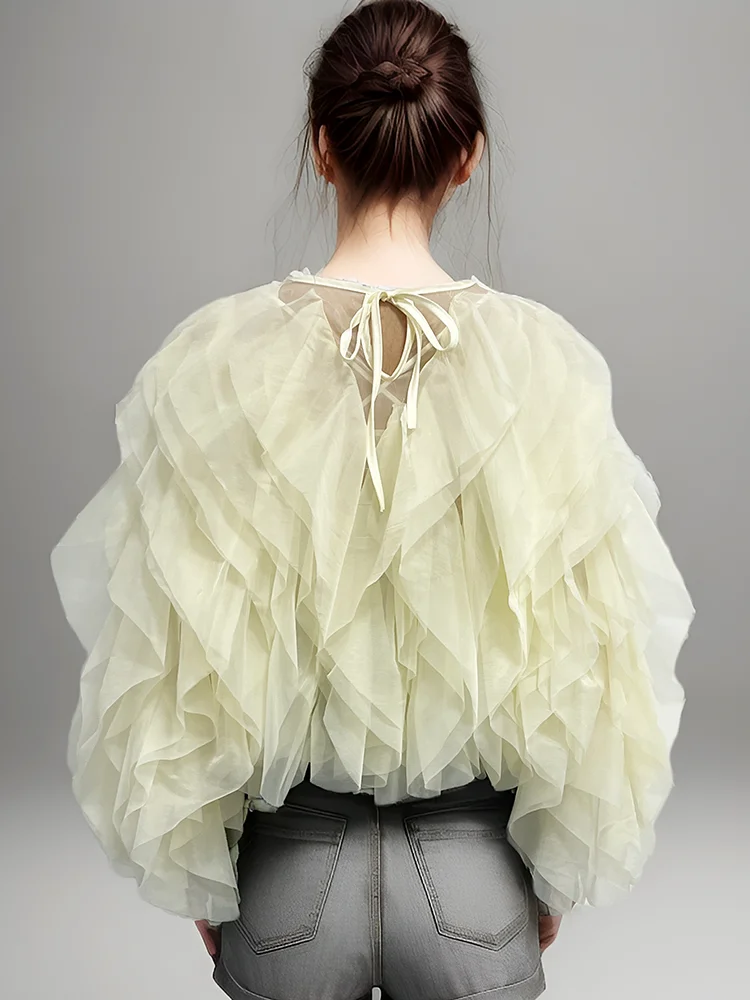 TWOTWINSTYLE Ruffles Shirts For Women Pullover Blouse Female Fashion Style