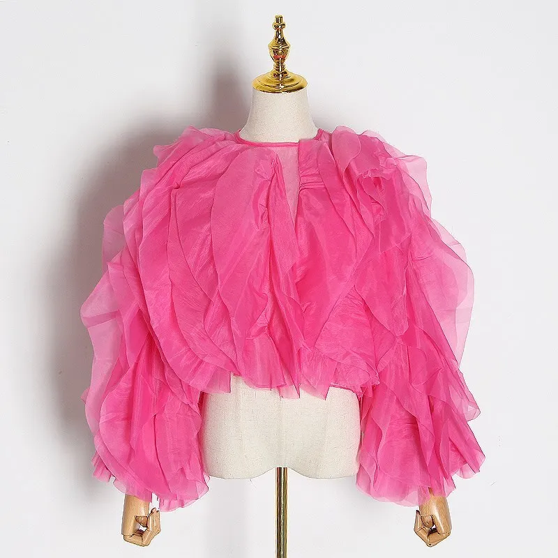 TWOTWINSTYLE Ruffles Shirts For Women Pullover Blouse Female Fashion Style