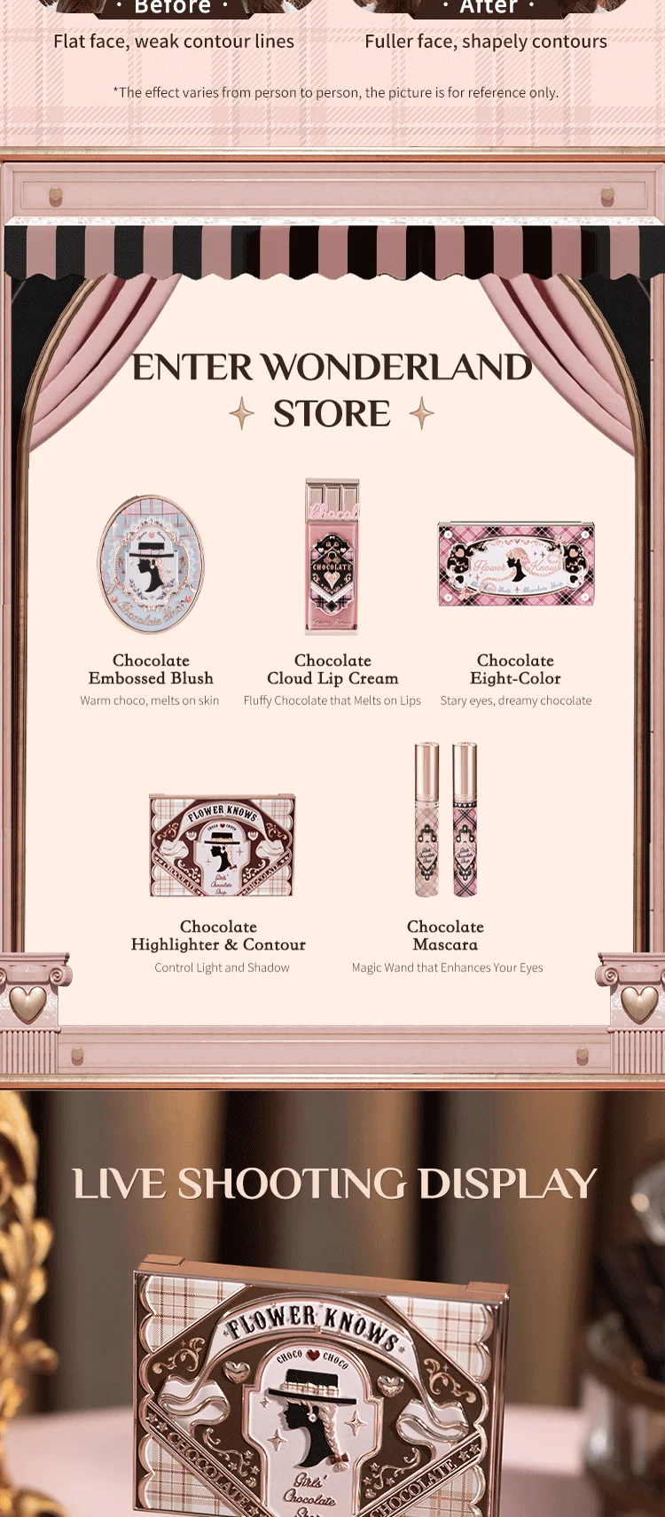 Flower Knows Chocolate Wonder-Shop Highlighter Contour Powder Face Palette for Women Bronzer Illuminator Original Highend Makeup