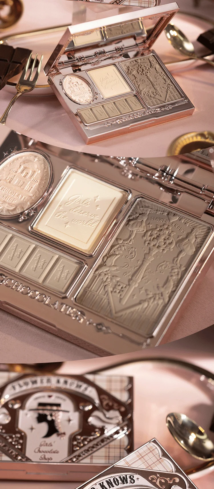Flower Knows Chocolate Wonder-Shop Highlighter Contour Powder Face Palette for Women Bronzer Illuminator Original Highend Makeup