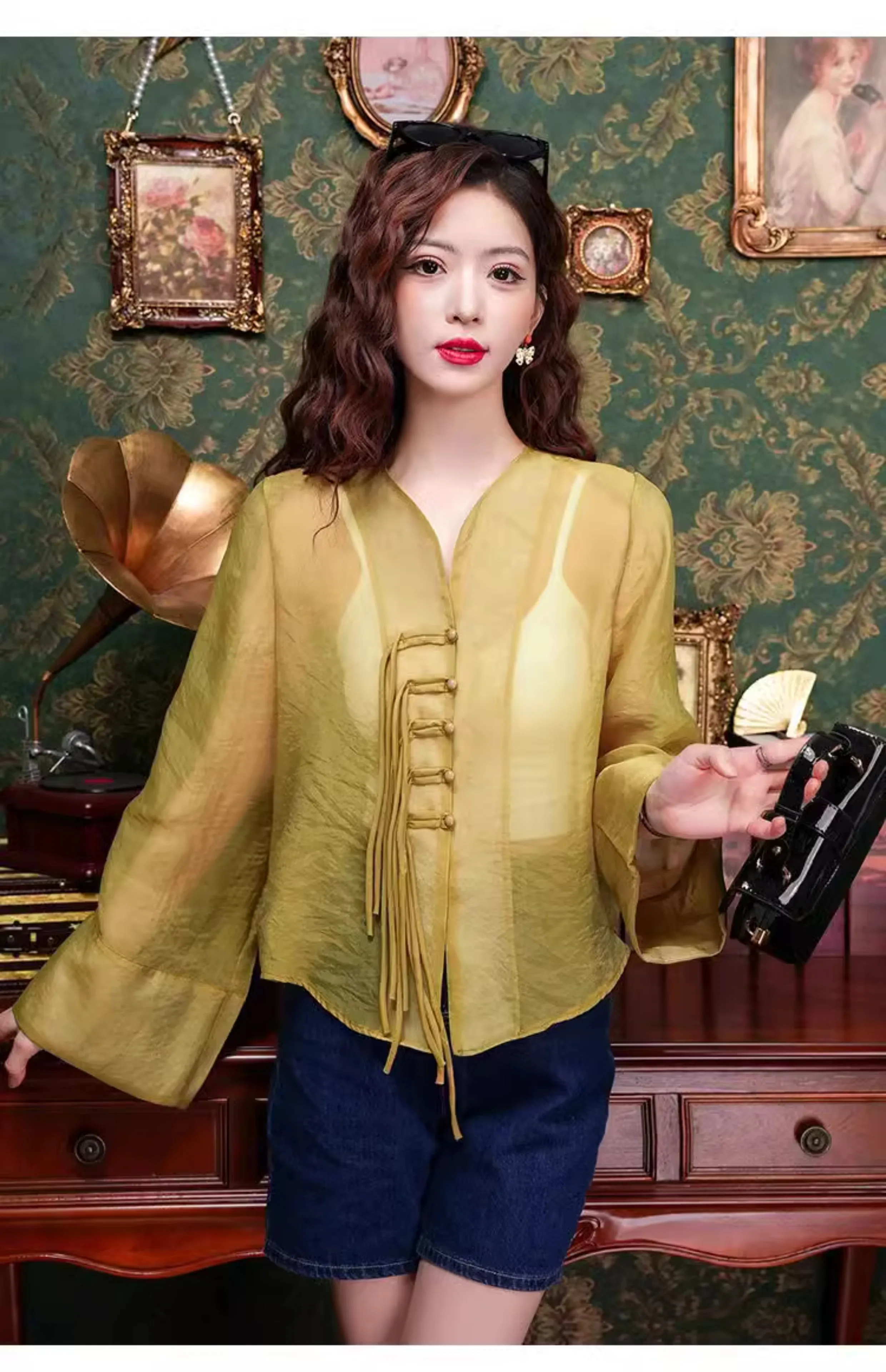 New Chinese Fashion Western Style Thin Shirt Women's Button Chiffon Shirt Summer Loose Sun Protection Office Lady's Solid Blouse