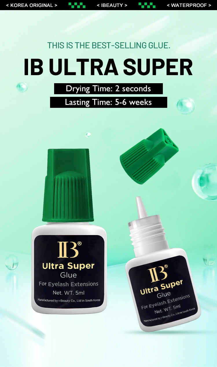 Korea Original IB Ultra Super Glue for Eyelash Extensions 5ml Professional IB Green Cap Glue False Lash Adhesive Makeup Tools