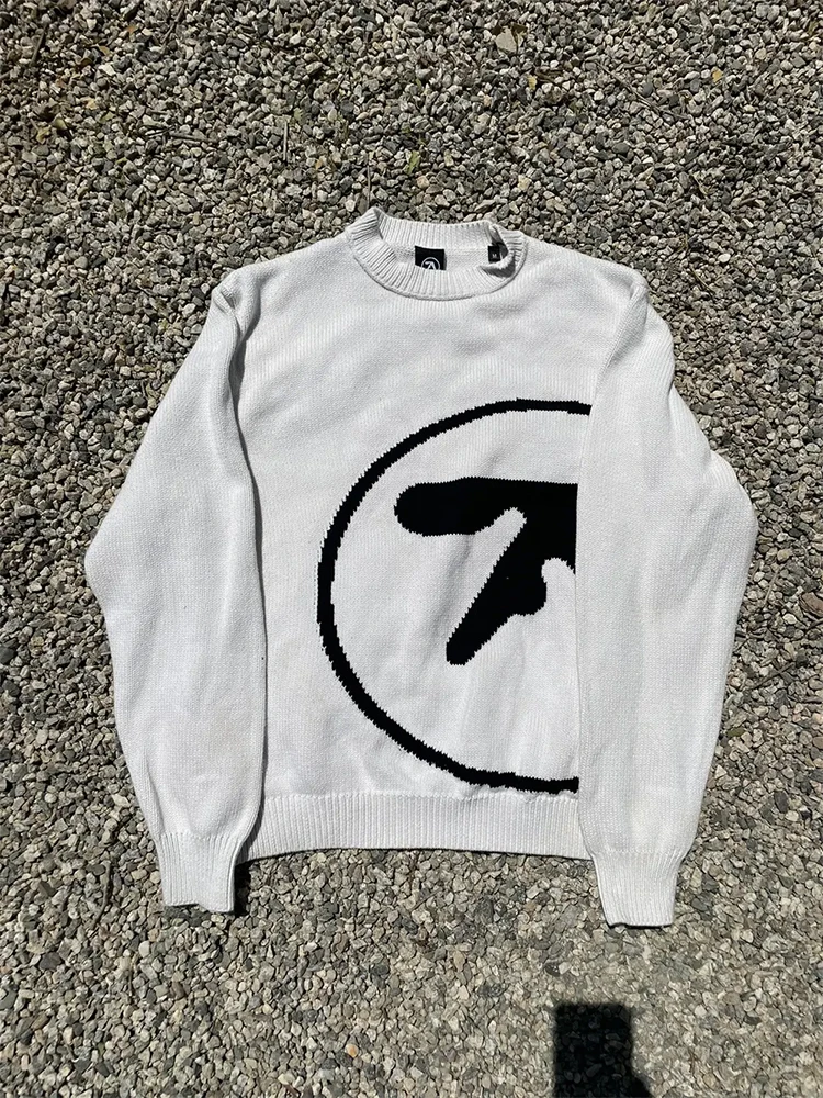 Men's Sweater Aphex Twin Knit Winter Oversized Vintage Long Sleeve Tops Jumper Pullover Y2k Streetwear Graphic Fashion Clothing