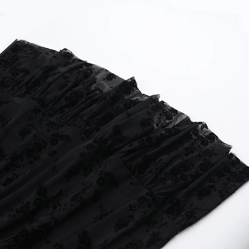 AltGoth Fairycore Grunge Gothic Midi Dress Women Streetwear Sexy Aesthetic Spaghetti Strap Flocking See Through Corset Dresses