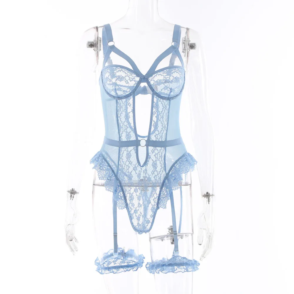 CHILLGIO Floral Lace Sexy Women Onesie Skinny One Piece Combination Catsuits Push Up Tights Transparent Erotic Bodycon Bodysuits