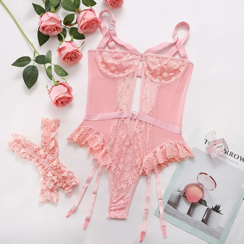 CHILLGIO Floral Lace Sexy Women Onesie Skinny One Piece Combination Catsuits Push Up Tights Transparent Erotic Bodycon Bodysuits