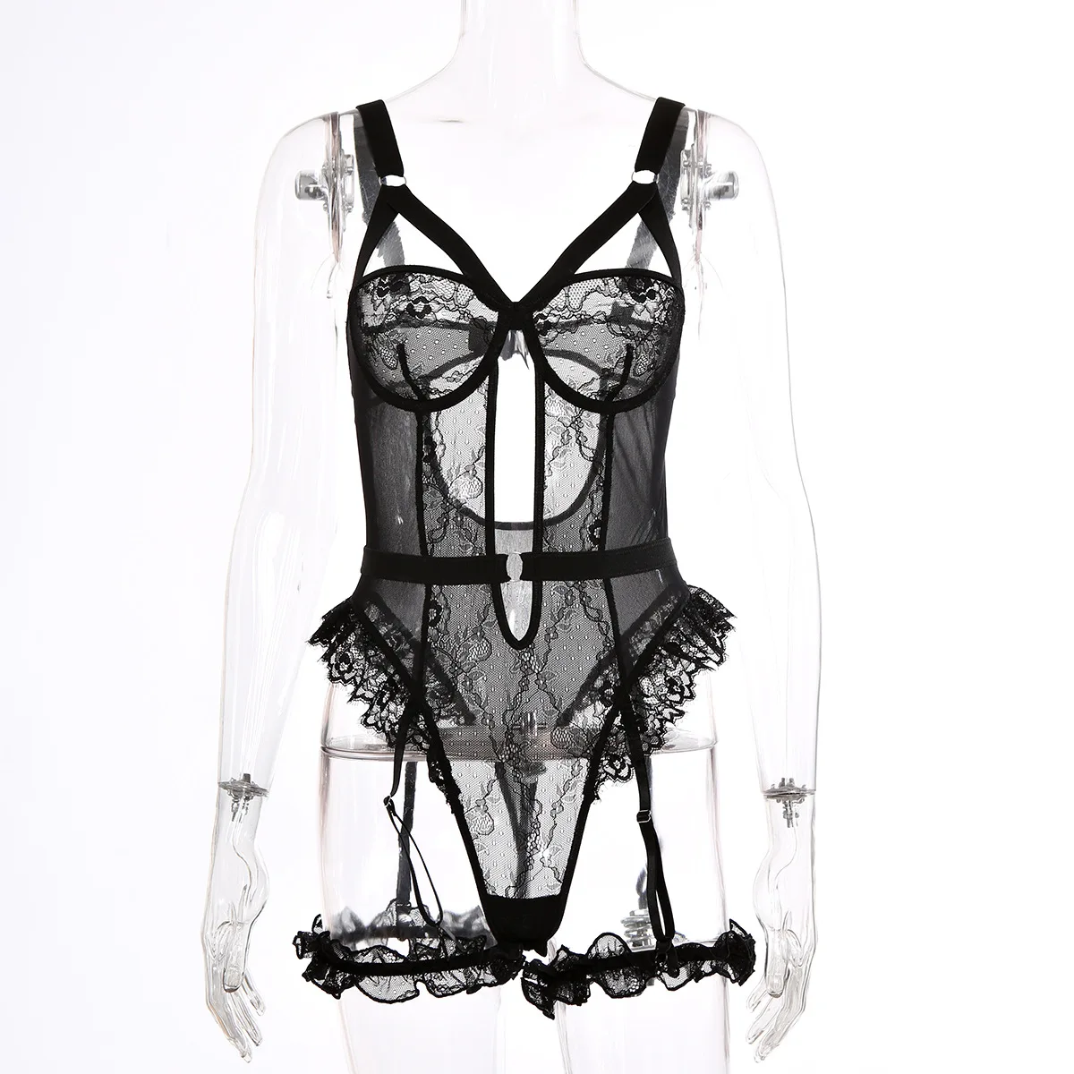 CHILLGIO Floral Lace Sexy Women Onesie Skinny One Piece Combination Catsuits Push Up Tights Transparent Erotic Bodycon Bodysuits