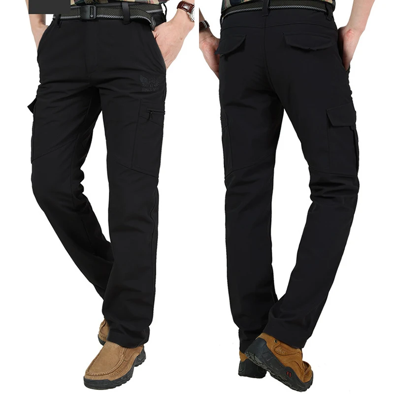 2024 Outdoor Work Tactical Pants Men Winter Casual Cargo Trousers Waterproof Fleece-lined Pant Elastic Hiking Traveling Workwear